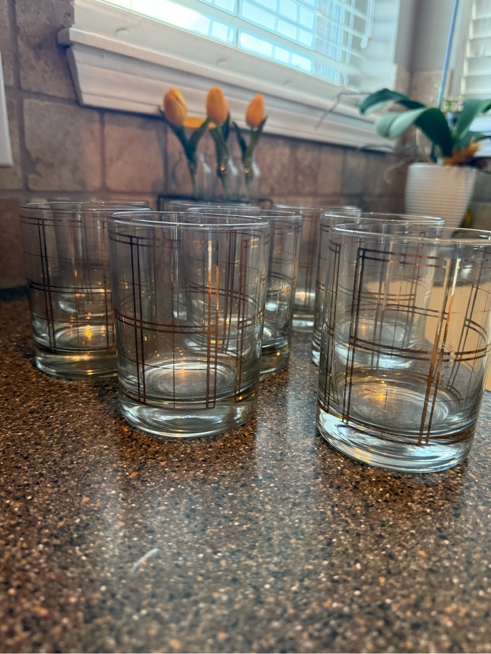 Vintage George Briard Signed MCM Atomic Gold Rocks Glasses Set of 8
